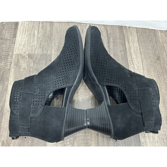 Earth Sandals Intrepid Black Leather Ankle Peep Toe Heels Shoes Womens Size 8.5B - Picture 8 of 13